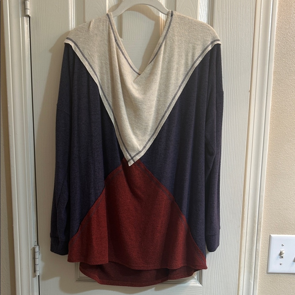 Colorblock V-Neck Long Sleeve Top